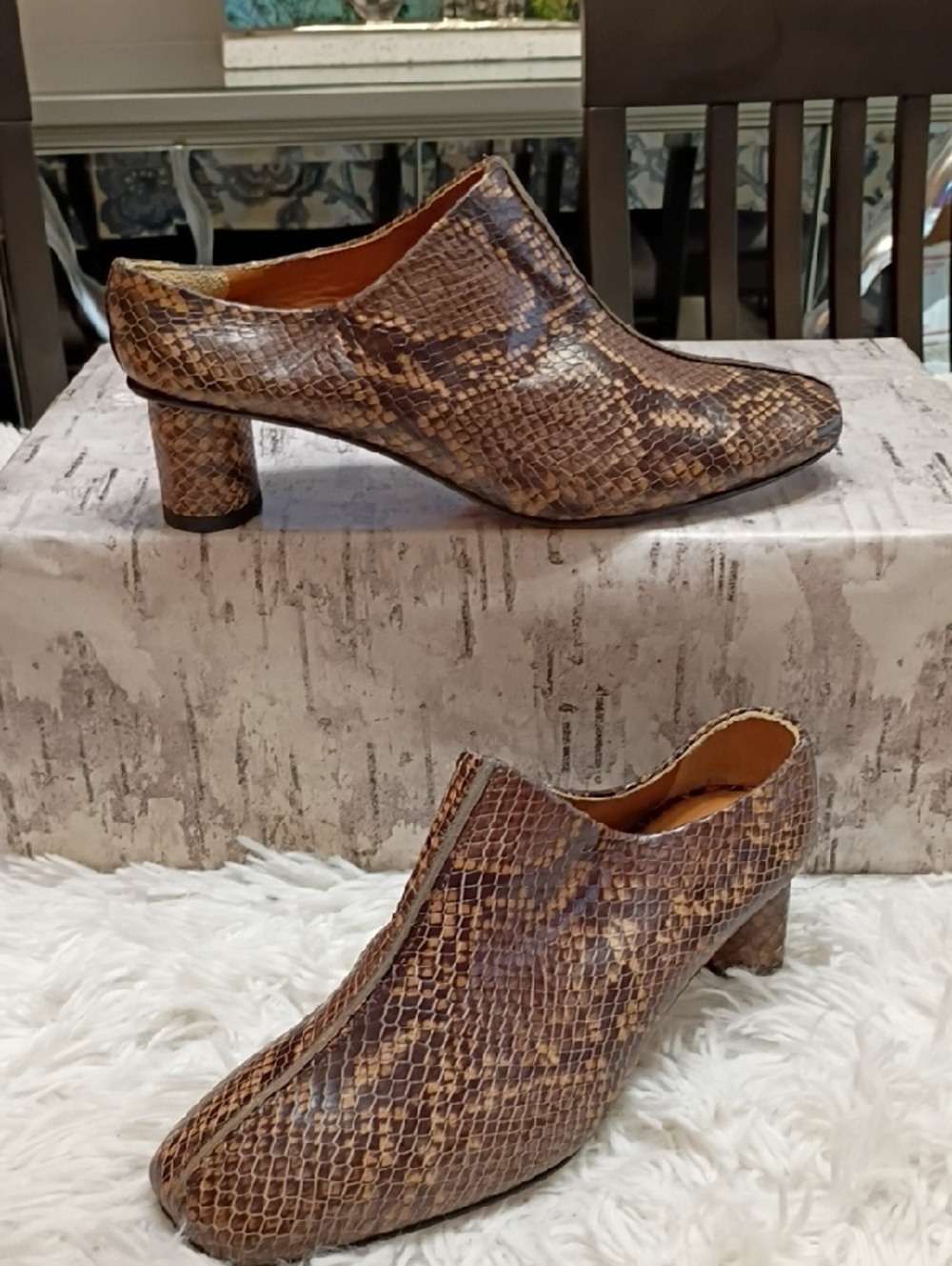 LOQ Eva Python Snake Mules Women's Sz Eu 35 USA 5 $350